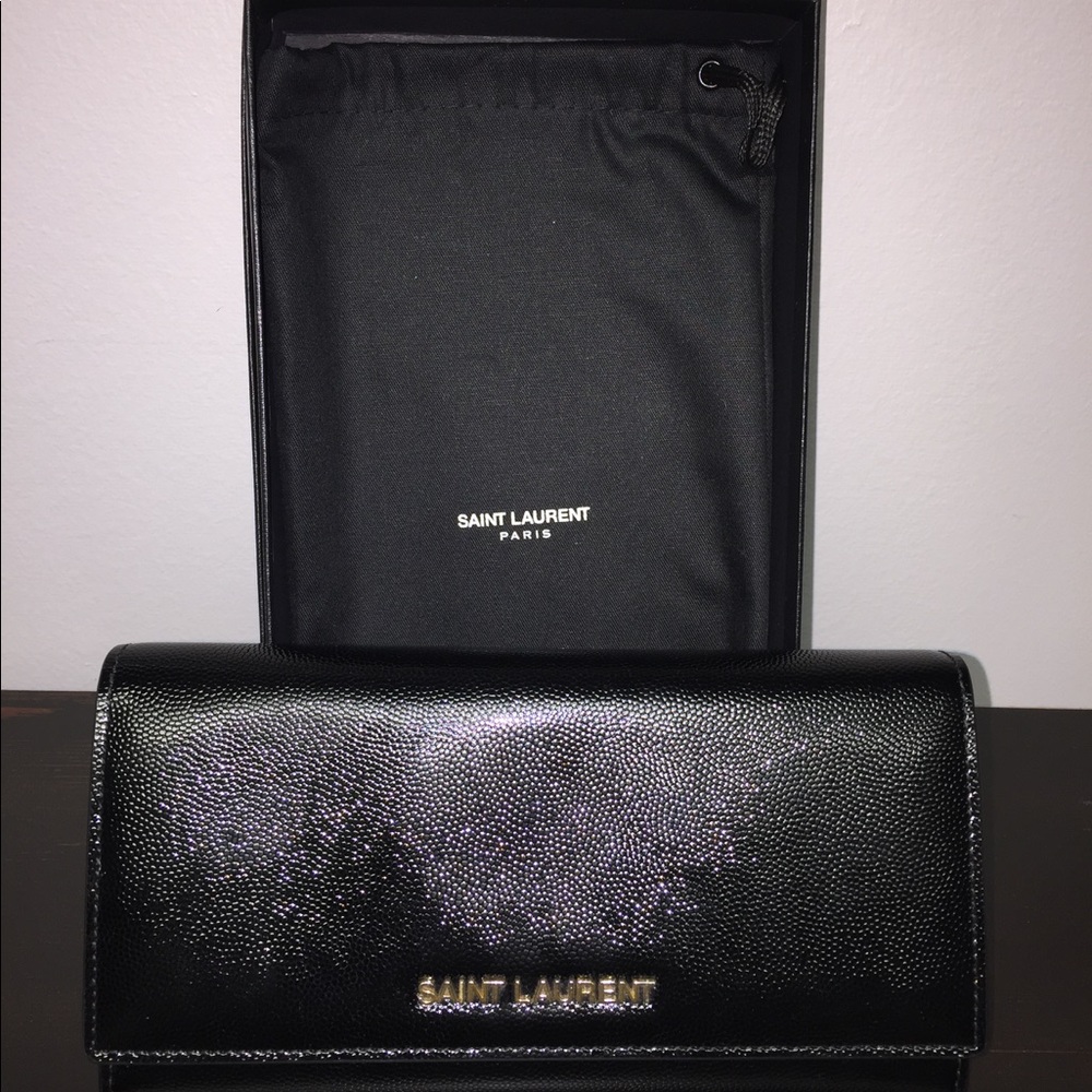 Saint Laurent YSL Grain De Poudre Nero Gold Wallet